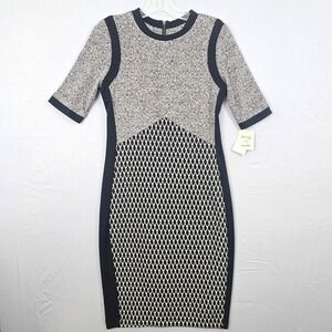 Danny & Nicole Bodycon Short Sleeve Zipper Back Dress Black‎ White 6 New